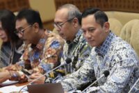 Menteri ATR/BPN Agus Harimurti Yudhoyono mengikuti rapat bersama Komisi II DPR-RI, Senin (25/3). (int)