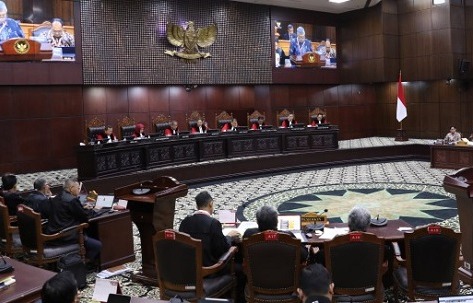 Suasana sidang sengketa Pilpres 2024 di kantor Mahkamah Konstitusi. (int)