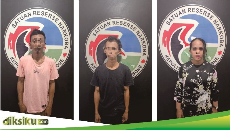 WH, C dan H, para pelaku sabu yang diamankan Satresnarkoba Polres Bone, Minggu (30/7) malam. (ist)