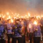 Pawai obor meriahkan peringatan HUT RI ke-79 di Kabupaten Bone, Jumat (16/8). (ist)