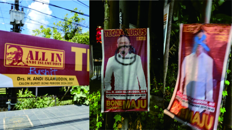 Banner ALL IN di sejumlah tempat menjadi sasaran vandalisme. (ist)