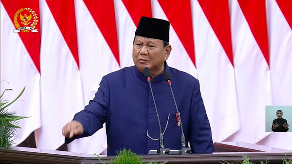 Prabowo Subianto sampaikan pidato perdana sebagai Presiden RI, Minggu (20/10). (int)