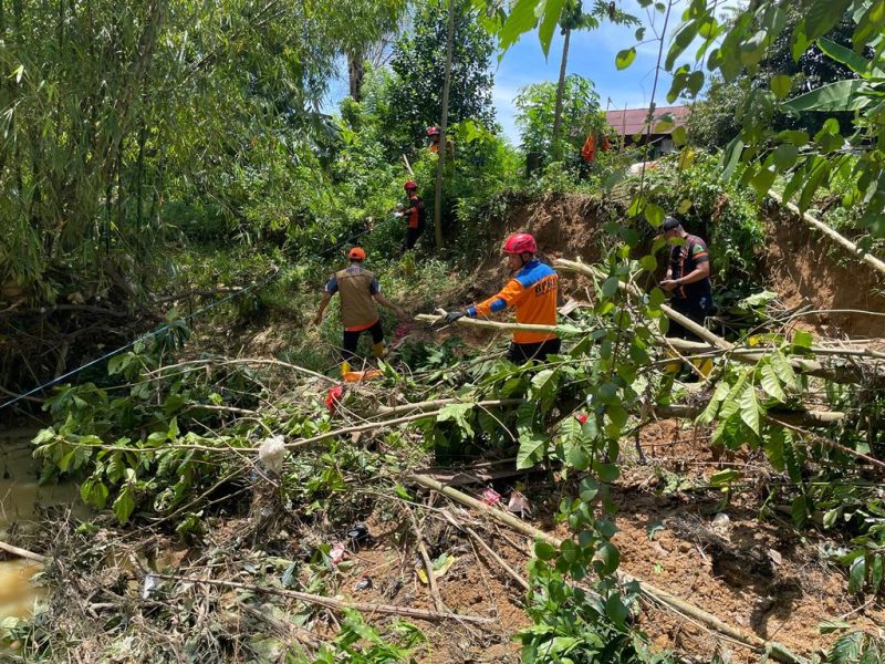 BPBD Bontang Bersihkan Sungai dari Rintangan Pohon Tumbang. (ist)