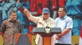 Presiden Prabowo Subianto pada peringatan Hari Buruh Internasional di Lapangan Monas, Jakarta Pusat, Kamis (1/5). (int)