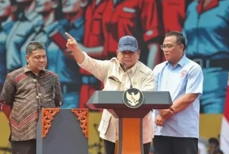 Presiden Prabowo Subianto pada peringatan Hari Buruh Internasional di Lapangan Monas, Jakarta Pusat, Kamis (1/5). (int)