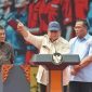 Presiden Prabowo Subianto pada peringatan Hari Buruh Internasional di Lapangan Monas, Jakarta Pusat, Kamis (1/5). (int)