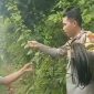 Bripka Andi Rusman tengah membentangkan kabel listrik ke rumah warga. (ist)