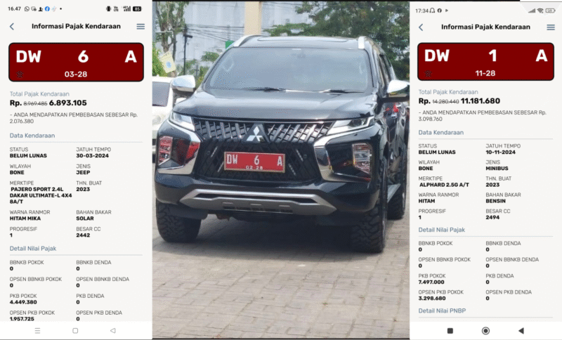 Kendaraan dinas Bupati dan Sekda Bone diduga menunggak pajak sejak tahun lalu. (kolase foto:diksiku)