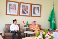 Gubernur Sulawesi Selatan Andi Sudirman saat melakukan pertemuan silaturahmi dengan Duta Besar Arab Saudi untuk Indonesia, Faisal Abdullah Al Amoudi, di Jakarta, Rabu (11/3/2026).
