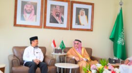 Gubernur Sulawesi Selatan Andi Sudirman saat melakukan pertemuan silaturahmi dengan Duta Besar Arab Saudi untuk Indonesia, Faisal Abdullah Al Amoudi, di Jakarta, Rabu (11/3/2026).