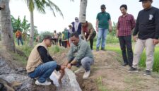 Bupati Luwu menyalurkan bantuan mesin pompa air kepada petani yang terdampak kekeringan. (ist)