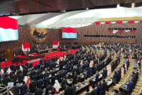 Suasana sidang Tahunan MPR RI dan Sidang Bersama DPR-DPD RI Tahun 2025 di Gedung Nusantara, Kompleks Parlemen, Jakarta, Jumat (15/8/2025). (Salman Toyibi/ Jawa Pos)