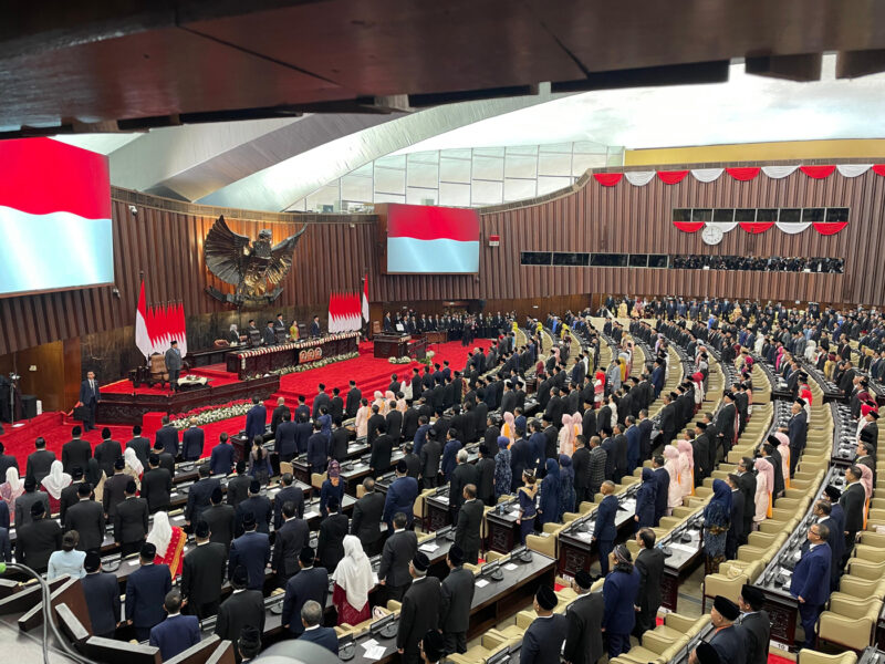 Suasana sidang Tahunan MPR RI dan Sidang Bersama DPR-DPD RI Tahun 2025 di Gedung Nusantara, Kompleks Parlemen, Jakarta, Jumat (15/8/2025). (Salman Toyibi/ Jawa Pos)