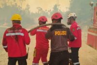 Proses pemadaman api di Kecamatan Kasai, Berau. (Dok KPHP Berau Utara)