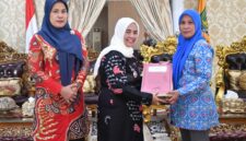 Bupati Sinjai, Hj. Ratnawati Arif menerima secara simbolis bantuan susu dari KemenPPPA-RI. (ist)