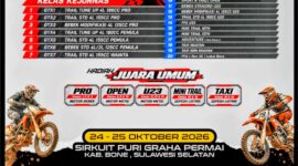 Memasuki H-16, persiapan menuju kompetisi bergengsi tersebut terus bergulir. Mengusung tema “Bone Beramal”, ajang ini dipastikan menjadi magnet bagi pembalap dan pencinta olahraga otomo